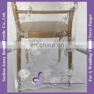 C462A Ivory Chair Cap Covers Embroidered Lace Sequin Chair Cover Chair Sash thumbnail-6