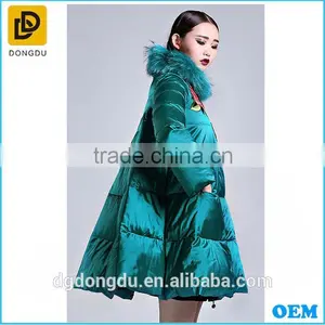 New Fashion Green Silk Stain Puffy Embroidery Women Winter Coats thumbnail-3