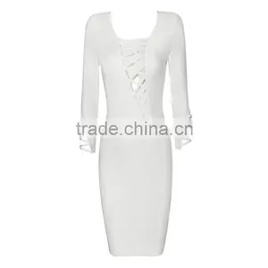 Summer Dress 2015 New Fashion Elegant and Sey Women Black Red Beige White Long Sleeve Evening Party Bandage Dress Bandage Bodyco thumbnail-3