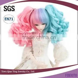 Pink and Blue Curly Synthetic Girl Doll Wigs Two Ponytail thumbnail-1