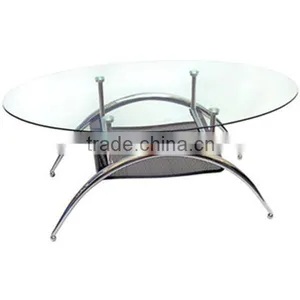 Glass Top Stainless Steel Base Table Oval Top Coffee Table thumbnail-3