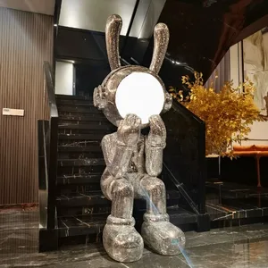 Rose Gold Rabbit Sculpture With LED Lighting on the Face, 24k Gold Reflective Art thumbnail-1