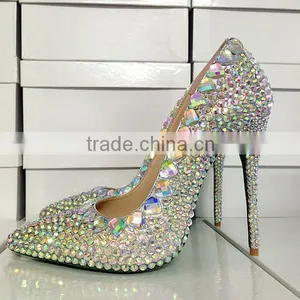 Catwalk New Arrival Luxurious Heart Shape Diamond Dress High Heel Shoes, High End Customized Strass Bridal Wedding Shoes thumbnail-6