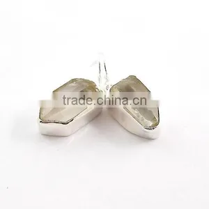 Crystal Quartz Earrings 925 Silver Jewellery Natural Rough Stone Earrings Indian Silver Jewelry thumbnail-1