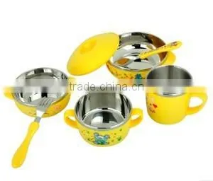Tableware Wholesale Stainless Steel Color Bowls Set With Fork Spoon and Plastick Lid for Kids thumbnail-3
