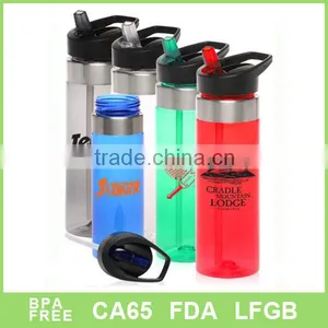 Plastic Tritan Water Bottle With Loop Lid and Straw thumbnail-1