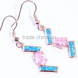 Fancy Design 925 Sterling Silver Square Fire Opal Pink Diamond Dangle Earrings thumbnail-1