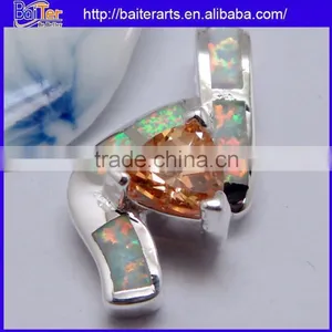 White Gold Plated 925 Sterling Silver Pendant Necklace White Fire Opal And Imperial Topaz Pendant thumbnail-5