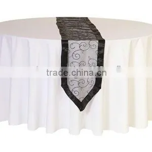 Black Embroidered Organza Table Runner With Satin Border thumbnail-1