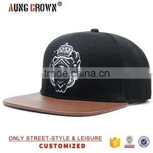 New Leather Hat/cap Leather/6 Panel Leather Brim Snapback Hat thumbnail-1
