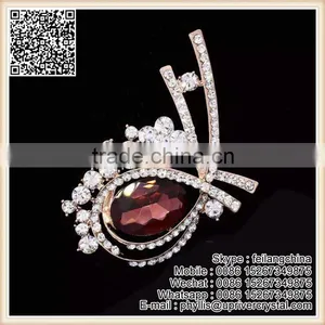 Hot Sale Fashion Large Gold Diamond Brooch Crystal Flower Brooch Pin thumbnail-2
