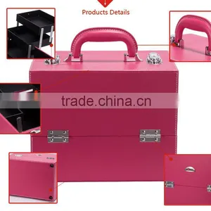 Women Beautiful Pink Pvc Material Lighted Makeup Case thumbnail-5