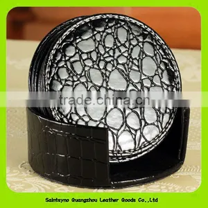 16031 Houseware Good Quality Cheap Leather Glass Coaster Round Shape thumbnail-1