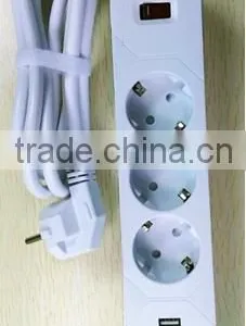 EU Angle Plug 3 Outlet Safety Surge Protector AC Wall Power Strip White thumbnail-1