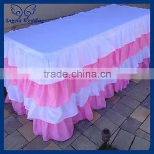 SK001F Wedding Hot Sale Polyester Ruffled Pleated Pink and White Steps in Table Skirting thumbnail-1