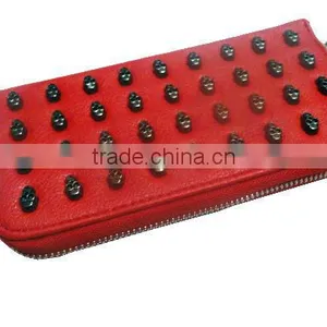 Single Zipper Wallet With Studded Skul thumbnail-1