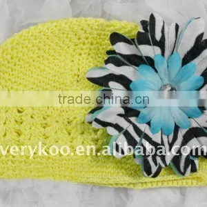 Newsgirl Crochet Beanie Kufi Hats With a Zebra Daisy Flower thumbnail-1