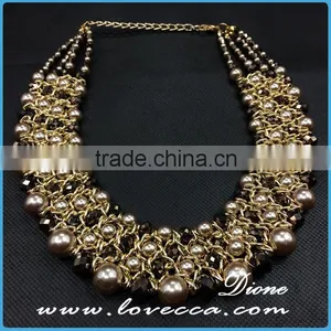 New Luxury Wedding Gift Jewelry Exaggerate Beads Fancy Gold Necklace thumbnail-1