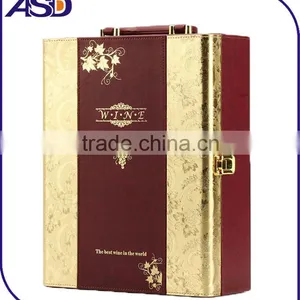 High Quality Cheap PU Leather Screen Print Wine Suitcase Packaging Boxes thumbnail-3