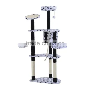 PawHut 60" Multilevel Cat Tree Condo - Beige/Brown Dots thumbnail-1