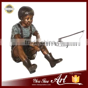 Life Size Bronze Fish Children Boy Statues thumbnail-1
