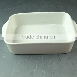Hot Wholesale White Ceramic Bake Plate With Handles for Daily Use Stock thumbnail-2