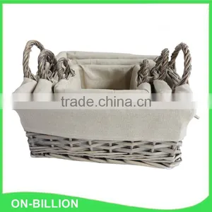 Grey Wash Square Wicker Storage Basket With Handles thumbnail-3