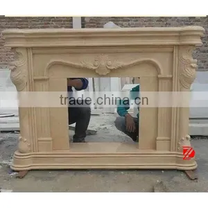 Hand Carved Stone Cream Fireplace Mantel thumbnail-1