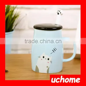 UCHOME China Product! Fashion Creative Ceramic Cup With Cover With Spoon Cute Cartoon Mug thumbnail-2