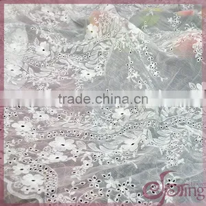 White Transparent Floral Embroidery Design Cotton Lace Fabric for Dress/ Tops/ Cardigan thumbnail-1