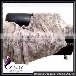 CX-D-66G Genuine Rex Rabbit Fur Natural Color Decorative Blanket Home Fur Rug thumbnail-1