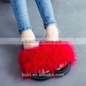 2017 Sweet Candy Color Summer Women Real Natural Feather Turkey Fur Fuzzy Slippers Slides Mules Women Open Shoes Fslipper-6 thumbnail-4