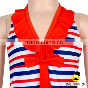YZA-002 Yihong Cute Stripe Stylish Little Girls Sleeveless Bow Dress Designs Swimsuit Onesie Kids Swimming Wear thumbnail-3