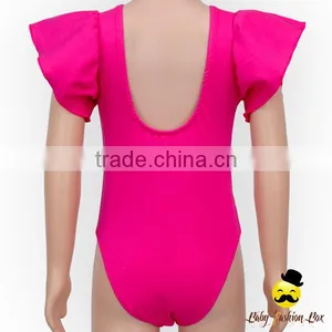 Summer Hot Pink Plain Kids Flutter Sleeve Infant Cotton Baby Girl Bodysuit One Piece Teenage Swimwear thumbnail-5