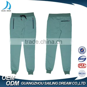 Hot Sale Plain Green Casual Elastic Waist Zipper Jogger Mens 100% Polyester Loose Sweat Pants thumbnail-2