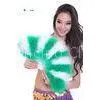 Peacock Feather Belly Dancing Fans For Dance Competition Green + White Color thumbnail-1