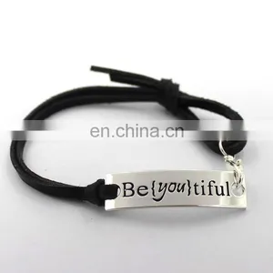 High Quality Stainless Steel Jewelry Fashion Bracelet Customerized Engrave Messages Leather Bracelet thumbnail-5