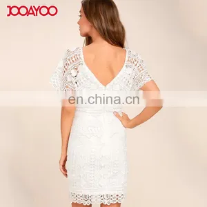 Fashion v Neck Cape Sleeve Ladies Casual Dress Hollow Out Lace Sexy Women Dresses thumbnail-6
