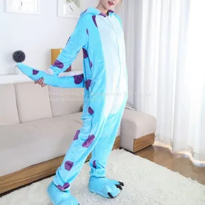 Blue Cow Cartoon Flannel Conjoined Polyester Pajamas thumbnail-2