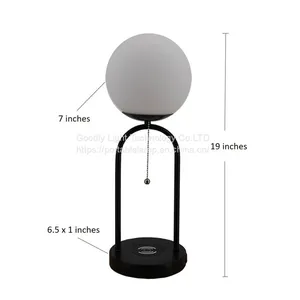 Dimmable LED Desk Lamp,Glass Globe Metal Table Lamp,Wireless Charging&USB Charging Ports thumbnail-1
