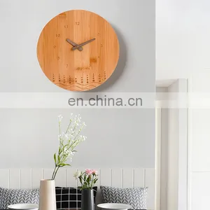 Environmental Premium Round Bowl Shaped Bamboo With Wavy Line Analog Wall Clock thumbnail-1