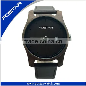 Latest Design Wood Watch Custom Logo Leather Wooden Watch thumbnail-2