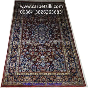 3x5ft Red Color Handmade Silk Persian Carpet Hanging Tapestry thumbnail-1