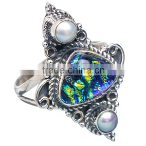 DAYCO GLASS & PEARL RING ,WHOLESALE SILVER JEWELRY,SILVER EXPORTER,SILVER JEWELRY FROM INDIA thumbnail-1