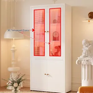 Industrial 4-Door Steel Storage Cabinet, High Load Capacity, Large Metal Sideboard With Tempered Fluted Glass for Brisbane Retail Stores, OEM/ODM thumbnail-2