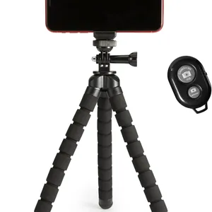 Cellphone Tripod Mini Desktop Tripod Flexible Octopus Tripod With Wireless Remote and Smartphone Clamp thumbnail-1