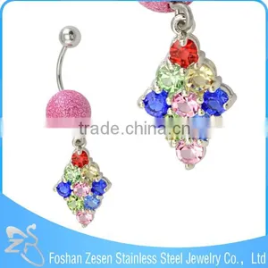 New Season Stainless Steel Hypoallergenic Hanging Artificial Ball Navel Belly Button Ring thumbnail-5