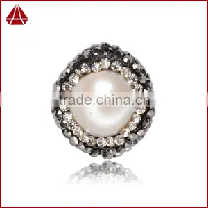 Classic Round Pearl Beads With Zircon, Zircon Pave Pearl Jewelry Beads With Hole thumbnail-1