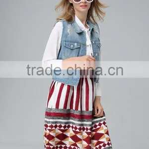 Wholesale Garment Factory Women's Denim Vest With Hoody New Design Lady's Denim Clothes thumbnail-3