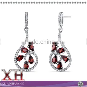 Genuine Garnet Sterling Silver Dangle Earrings Wholesale thumbnail-1